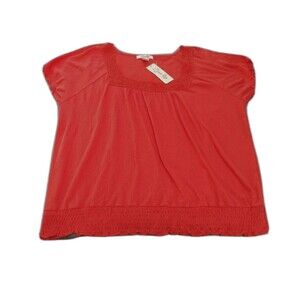 Zena Woman Top Size 14/16 Orange Short Sleeve Square Neck Ruffles Casual
